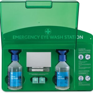 reliance medical eye wash station complete emergency solution with illumination, includes eye bandage, saline eye wash 500 ml, saline eye wash pods
