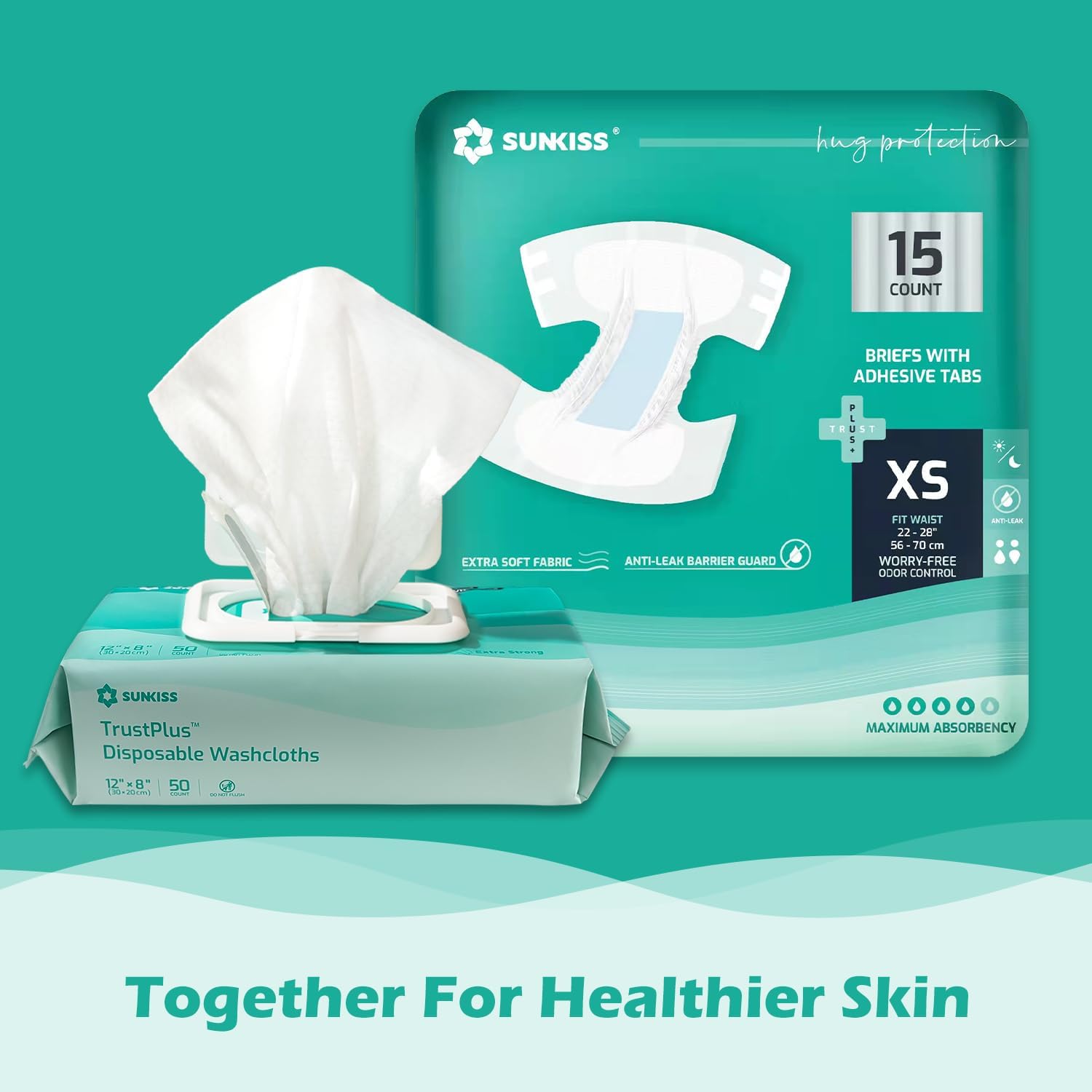 sunkiss trustplus adult diapers with maximum absorbency, unisex disposable incontinence briefs with tabs for men and women, odor control, xxlarge, 15 count sunkiss trustplus adult diapers with maximum absorbency, unisex disposable incontinence briefs with tabs for men and women, odor control, xxlarge, 15 count