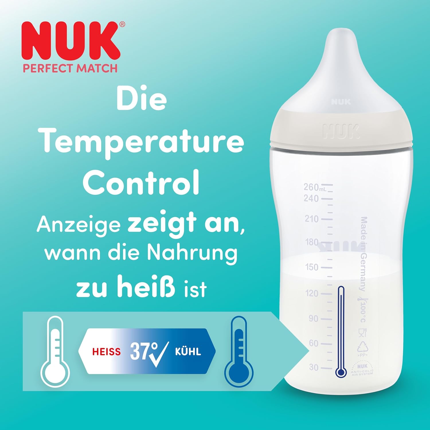 nuk perfect match baby bottle | 0+ months | 150 ml | anti colic drinking bottle | pp | temperature control display | monkey | pack of 1 nuk perfect match baby bottle | 0+ months | 150 ml | anti colic drinking bottle | pp | temperature control display | monkey | pack of 1