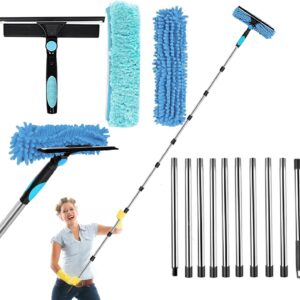 12.8ft(3.9m) window cleaning equipment,window cleaner with long handle(153in),professional window squeegee glass cleaning tool for high windows, shower glass, car, rv
