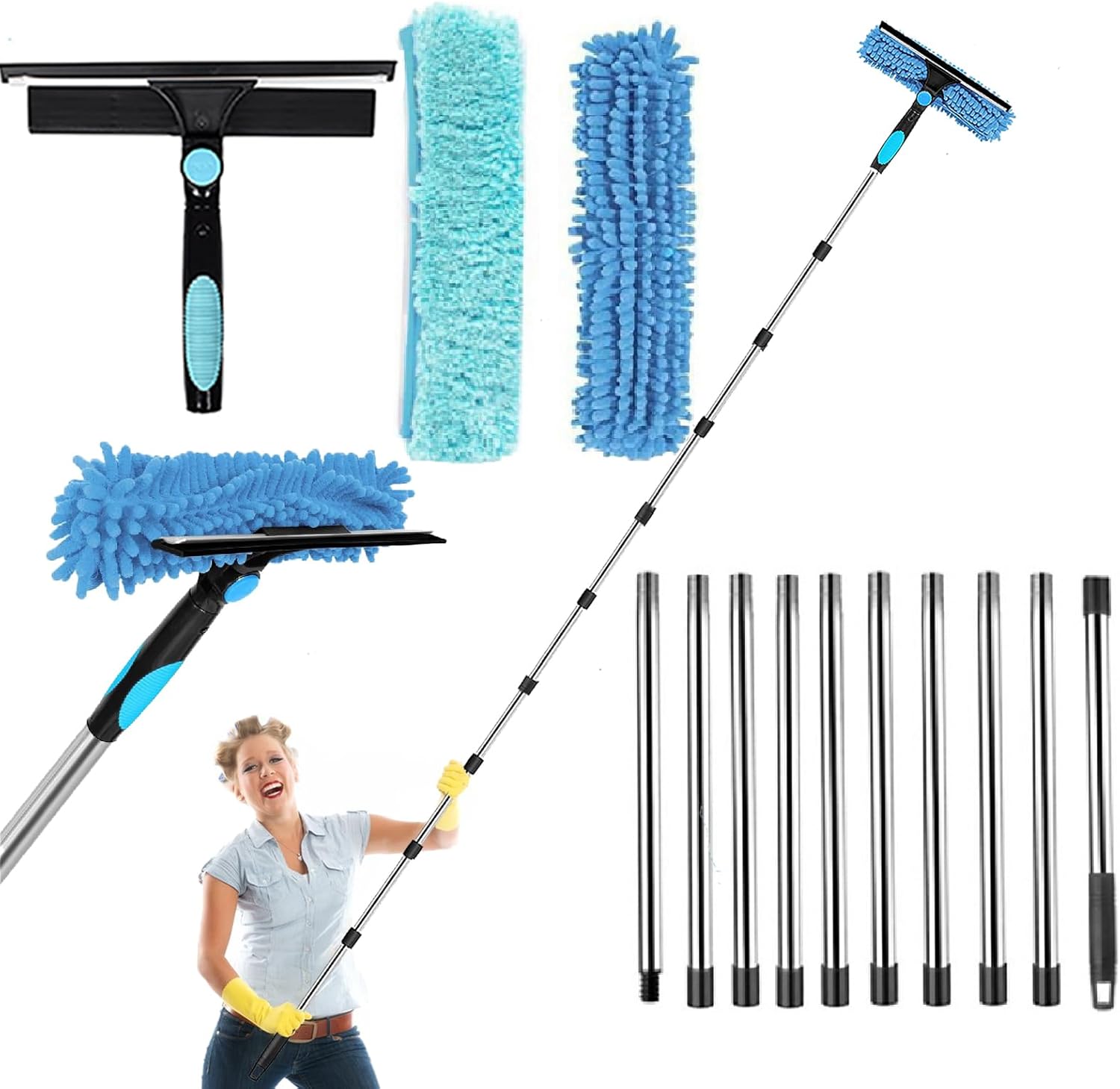 12.8ft(3.9m) window cleaning equipment,window cleaner with long handle(153in),professional window squeegee glass cleaning tool for high windows, shower glass, car, rv 12.8ft(3.9m) window cleaning equipment,window cleaner with long handle(153in),professional window squeegee glass cleaning tool for high windows, shower glass, car, rv