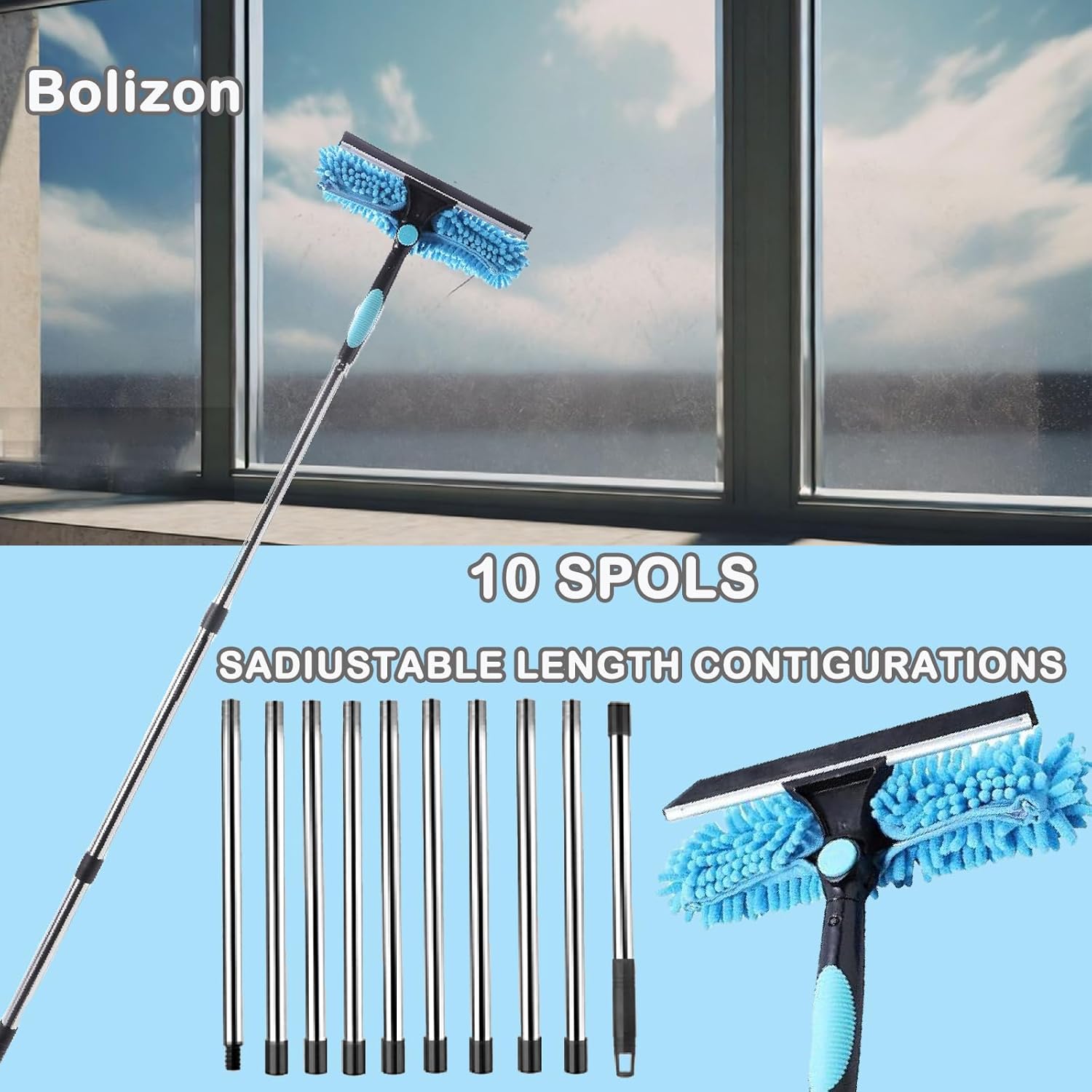 12.8ft(3.9m) window cleaning equipment,window cleaner with long handle(153in),professional window squeegee glass cleaning tool for high windows, shower glass, car, rv 12.8ft(3.9m) window cleaning equipment,window cleaner with long handle(153in),professional window squeegee glass cleaning tool for high windows, shower glass, car, rv