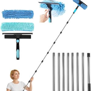 11ft(3.3m) window cleaning equipment,window cleaner,telescopic window squeegee cleaner with long handle,2 in 1 window cleaning kit for home, shower, car, rv, upstairs windows & solar panels
