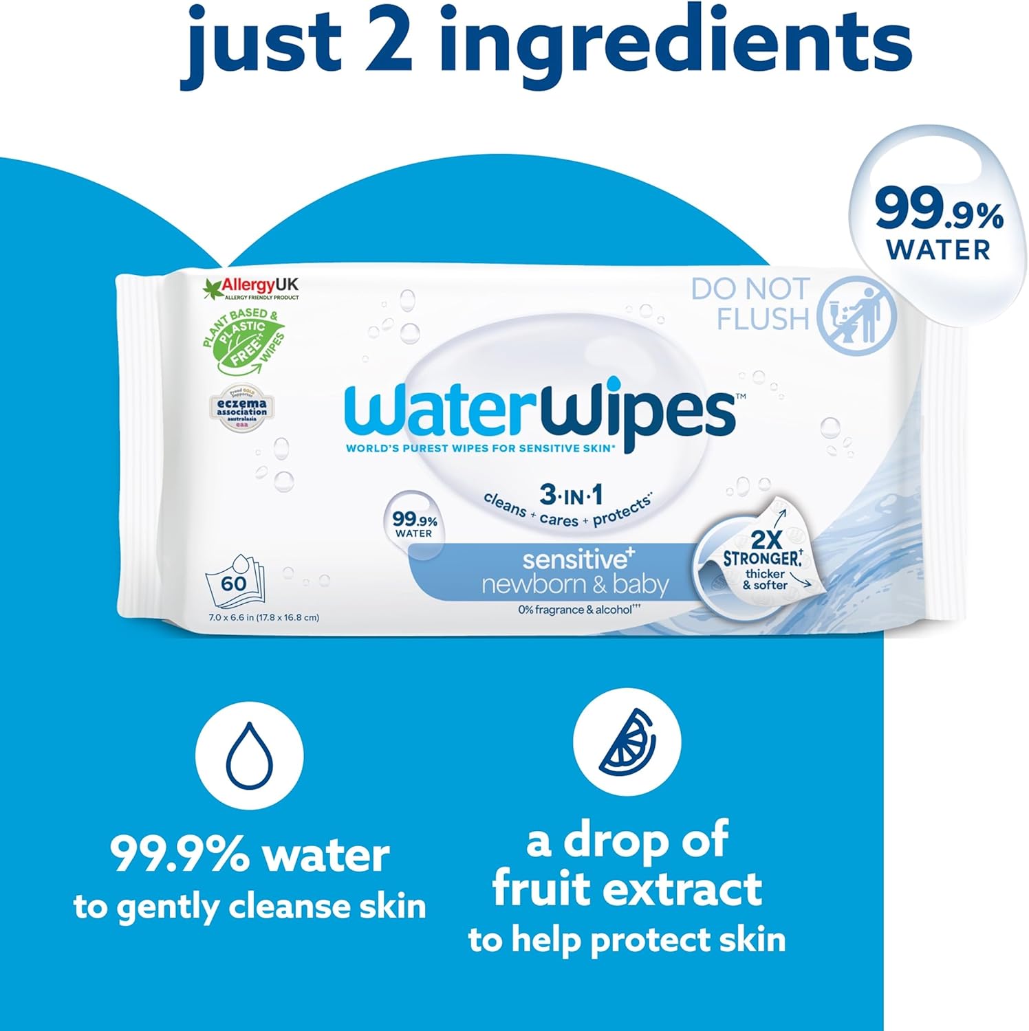waterwipes sensitive+ newborn & baby wipes, 360 count (6 packs), 3 in 1 cleans, cares, protects, 99.9% water, unscented waterwipes sensitive+ newborn & baby wipes, 360 count (6 packs), 3 in 1 cleans, cares, protects, 99.9% water, unscented