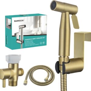barrock handheld bidet sprayer for toilet, stainless steel cloth diaper sprayer kit, pet bath and feminine hygiene accessory set, gold brushed brass