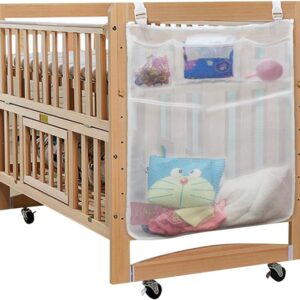 eleoption baby diaper organizer for nursery hanging diaper storage bag perfect bedside caddy for baby crib, 4 pocket diaper accessories, cot cloth toy tidy crib organizer