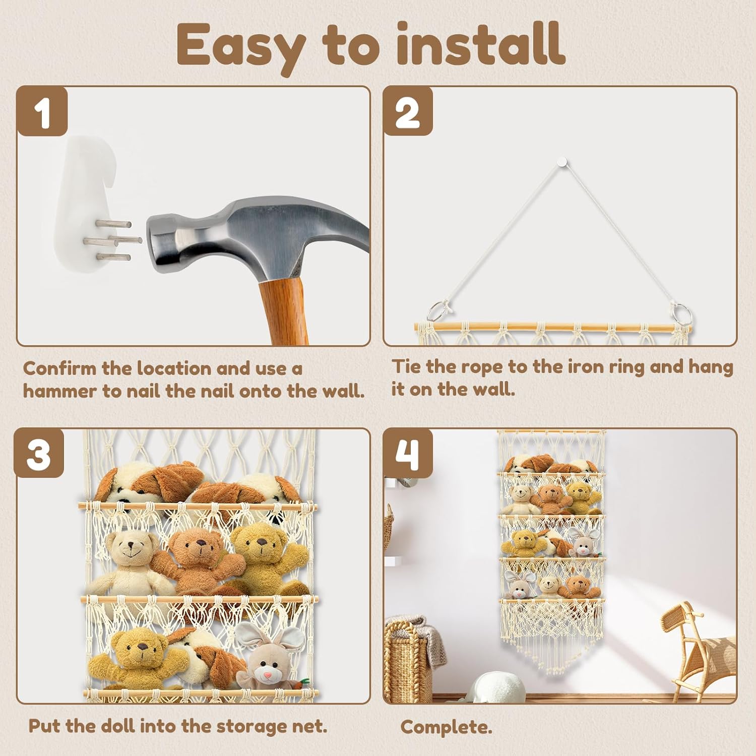 4 layer versatile plush toy holder large capacity vertical toy storage organizer animal hammock net safe nursery hanging organizer stable stuffed animals holder for kids(beige) 4 layer versatile plush toy holder large capacity vertical toy storage organizer animal hammock net safe nursery hanging organizer stable stuffed animals holder for kids(beige)