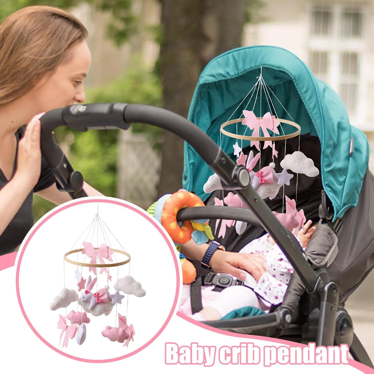 baby mobile for crib crocheted bunny nursery mobile | rotating sensory hanging toy with wooden frame, soft felt bohemian ornament for bedroom, bassinet, wall, window, living room baby mobile for crib crocheted bunny nursery mobile | rotating sensory hanging toy with wooden frame, soft felt bohemian ornament for bedroom, bassinet, wall, window, living room