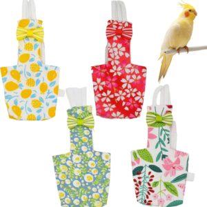 bird accessories, 4pcs reusable bird diaper flight suit with waterproof inner layer, flying clothes with leash for budgie parakeet cockatiel clothes