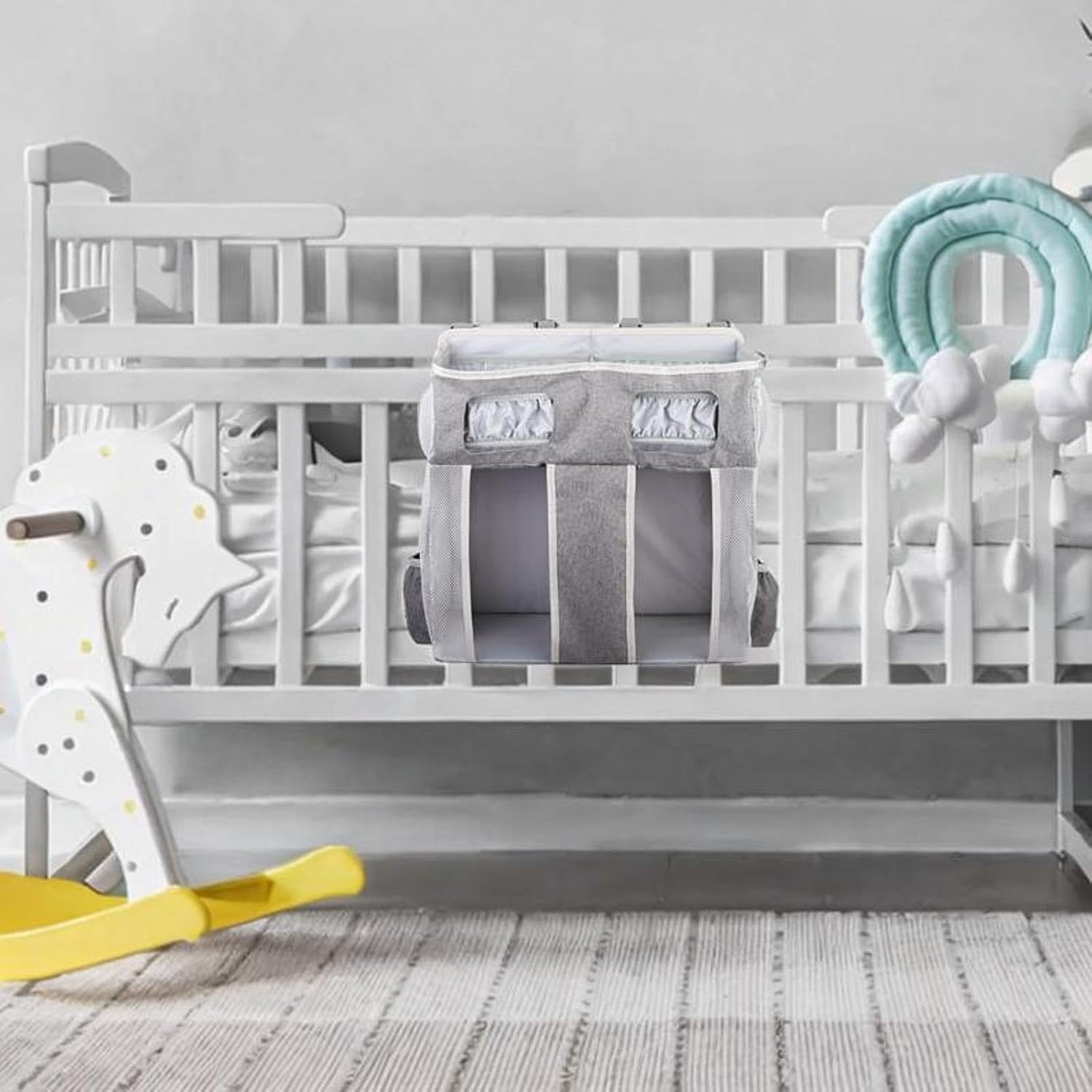 diaper organizer for nursery with hanging storage bag and crib accessories 17.32x19.69 inch oxford cloth gray diaper organizer for nursery with hanging storage bag and crib accessories 17.32x19.69 inch oxford cloth gray