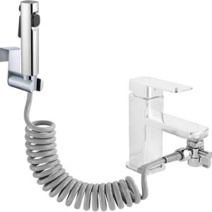 absok hand held bidet sprayer dual jet mode nozzle abs plastic baby cloth diaper spray set with faucet dispenser spring hose wall mount bracket, silver (t 40)