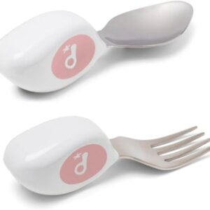 doddl toddler cutlery set (12 24 months) – 2 piece spoon & fork for self feeding – easy grip handles for toddlers dusky rose