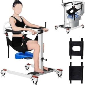 portable patient transfer chair with 180° split seat, cushion, and potty ideal for home use, elderly care, and shower assistance