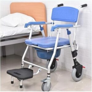wheeled shower seat for seniors, waterproof bathroom chair with removable bucket, multi function commode toilet chair for elderly and disabled