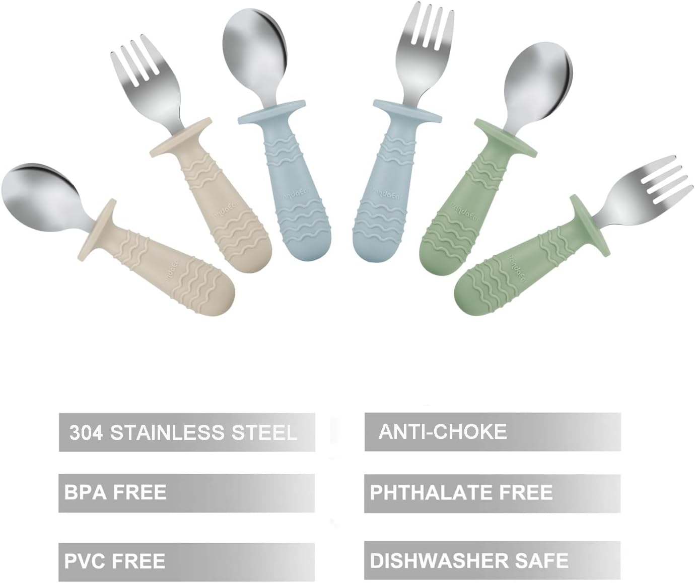pandaear set of 6 children's cutlery, silicone handle, stainless steel children's crockery set, baby cutlery learning to eat cutlery from 1 year, children's spoon and fork set for baby toddler (blue pandaear set of 6 children's cutlery, silicone handle, stainless steel children's crockery set, baby cutlery learning to eat cutlery from 1 year, children's spoon and fork set for baby toddler (blue