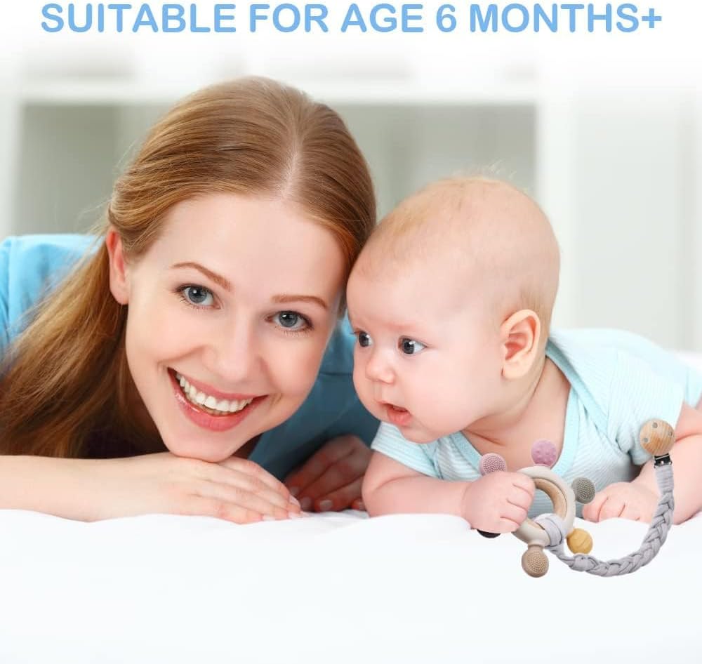 vicloon teething toys, baby teether with chain dummy holder in grey cotton, bpa free, massage gums, rudder shape vicloon teething toys, baby teether with chain dummy holder in grey cotton, bpa free, massage gums, rudder shape