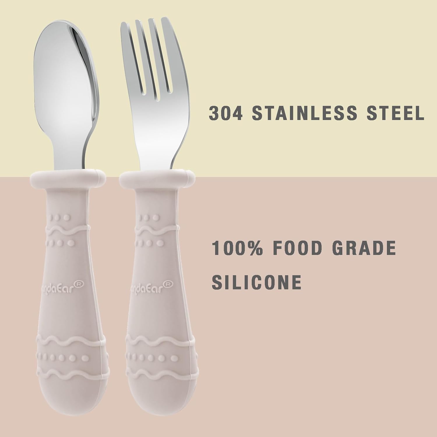 pandaear baby cutlery set, 6 pack kids spoons and forks, 18/8 stainless steel and food grade silicone, kids cutlery set (brown/walnut/blue) pandaear baby cutlery set, 6 pack kids spoons and forks, 18/8 stainless steel and food grade silicone, kids cutlery set (brown/walnut/blue)