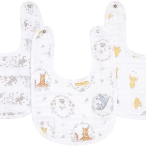 aden + anais essentials snap baby bib, 100% cotton muslin, 3 layer burp cloth, super soft & absorbent for infants, newborns and toddlers, adjustable with snaps, 3 pack, winnie + friends