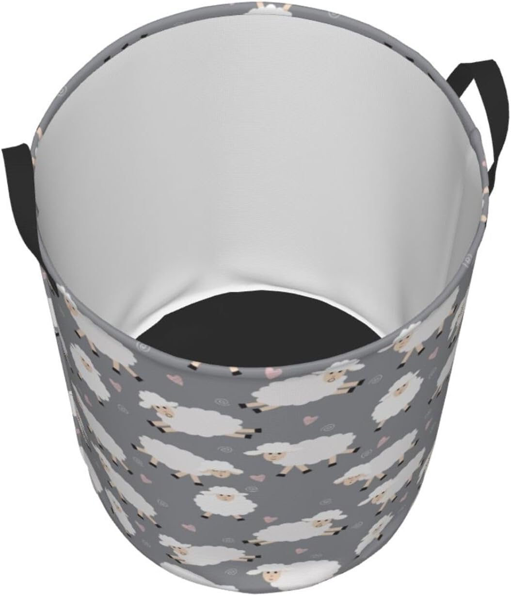 cute sheep (gray) round laundry hamper storage basket toys clothes organizer bin for home bathroom bedroom dorm nursery, 62l cute sheep (gray) round laundry hamper storage basket toys clothes organizer bin for home bathroom bedroom dorm nursery, 62l