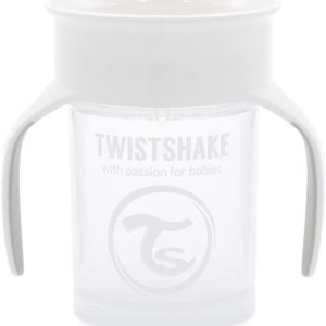 twistshake 360 cup children's drinking cup with handles 230 ml, sippy cup baby, leak proof 360° drinking rim, bpa free, 6+ months, white
