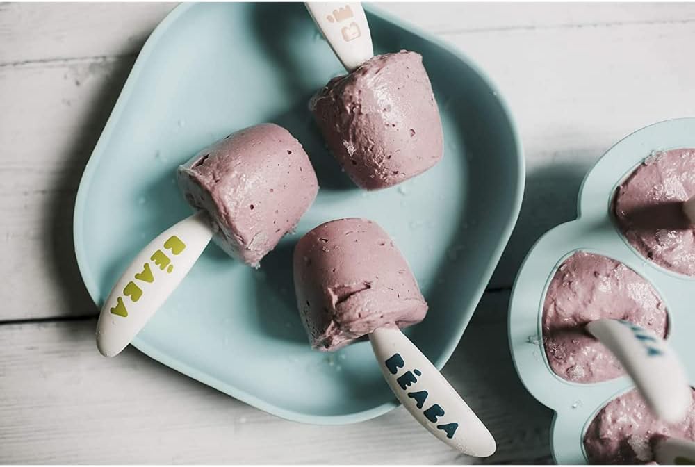 bÉaba, set of 2 ergonomic 2nd age learning cutlery from 8 months, easy grip for baby, suitable for right and left handed, carry box included, nude bÉaba, set of 2 ergonomic 2nd age learning cutlery from 8 months, easy grip for baby, suitable for right and left handed, carry box included, nude