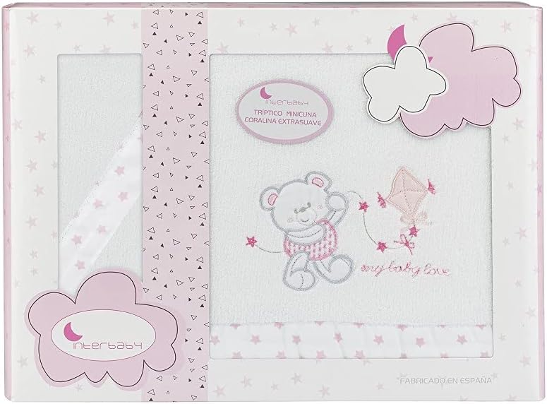 interbaby coral bedding set for mini crib "baby love" in white and pink interbaby coral bedding set for mini crib "baby love" in white and pink