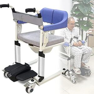 electric patient lift transfer chair with soft seat and bedpan, remote control, 9 level lifting adjustment, 180° opening, for nursing paralyzed elderly and disabled, max load 308ib
