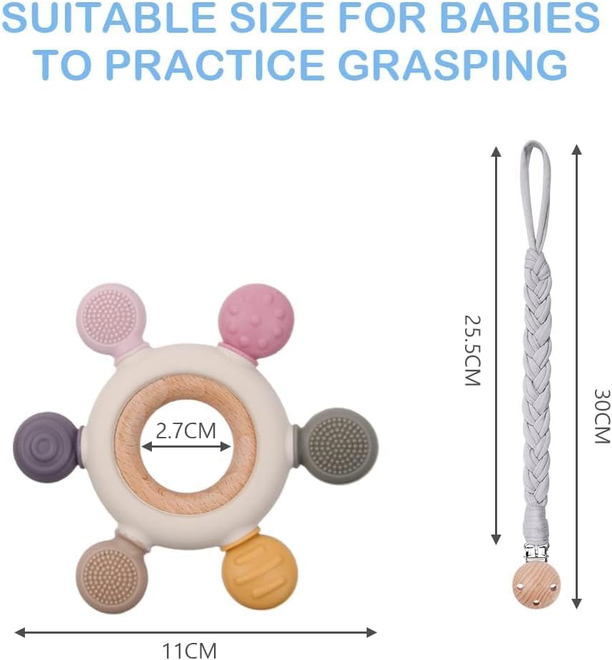 vicloon teething toys, baby teether with chain dummy holder in grey cotton, bpa free, massage gums, rudder shape vicloon teething toys, baby teether with chain dummy holder in grey cotton, bpa free, massage gums, rudder shape