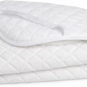 cot bed mattress topper protector in cosy fleece for extra comfort and warmth 140 x 70 cm reverse side in quality quilting with corner straps made in portugal