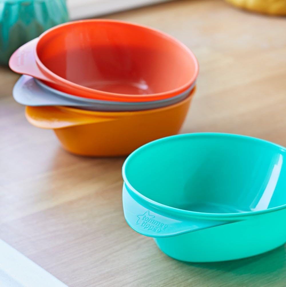 tommee tippee easi scoop baby feeding bowls with triangular base and ergonomic handle, stackable, pack of 4 tommee tippee easi scoop baby feeding bowls with triangular base and ergonomic handle, stackable, pack of 4