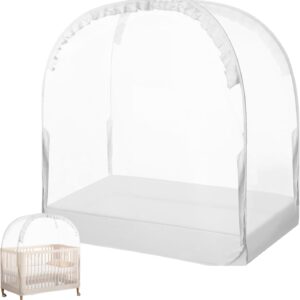 crib tent, breathable mesh crib cover, 27.56x51.18x55.12 inches adorable sleep protector, pop up beds protection to prevent baby climbing out, toddler nursery travel bed security