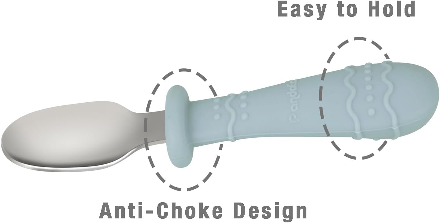 pandaear baby cutlery set, 6 pack kids spoons and forks, 18/8 stainless steel and food grade silicone, kids cutlery set (brown/walnut/blue) pandaear baby cutlery set, 6 pack kids spoons and forks, 18/8 stainless steel and food grade silicone, kids cutlery set (brown/walnut/blue)