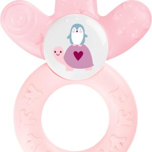 mam cool teething ring for babies promotes visual sense & motor skills, grasping toy with water cooling part also reaches the molar teeth, from 4+ months, pink