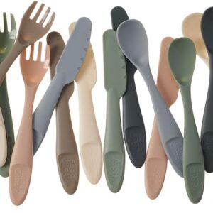 vital baby nourish perfectly simple cutlery, child safe, chunky handles, bpa free, earthsmart biodegradable, knives, forks and spoons for toddlers and family, 6 months and above, pack of 15