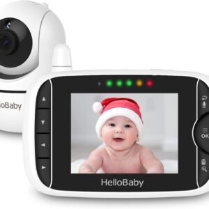 hellobaby baby monitor with remote pan tilt zoom camera 3.2'' lcd screen upgraded 2020, infrared night vision, temperature display, lullaby, two way audio, with vox mode (3.2 inch)
