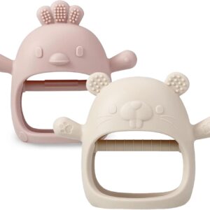 pandaear pack of 2 baby teething rings silicone toy from 3 6 months baby teething aid baby teething toy teething toy teething toy baby teething toys (pink white)