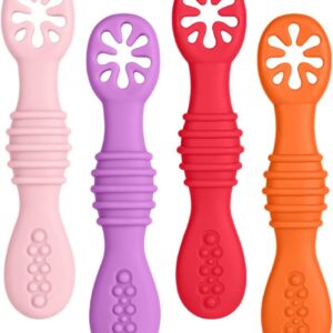 vicloon silicone spoon for baby, 4 x baby spoons learning utensil suitable for teething first step recommended by experts weaning