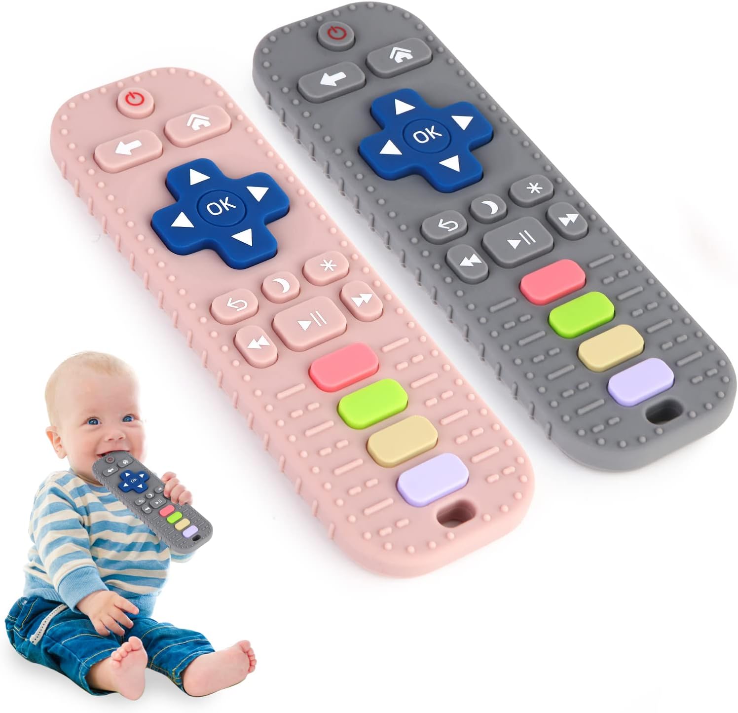 hooku 2 pieces silicone teething toys for babies 0 6 months, teething rings for babies 6 12 months, remote teether for baby, sensory toy for babies, baby chew toys, toddler, newborn, baby hooku 2 pieces silicone teething toys for babies 0 6 months, teething rings for babies 6 12 months, remote teether for baby, sensory toy for babies, baby chew toys, toddler, newborn, baby