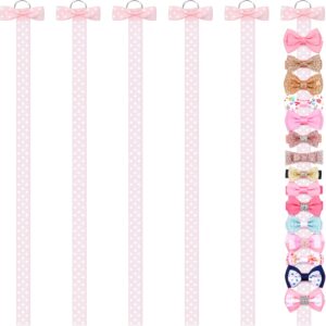 6 pcs bow holder for girls hair bows, pink hair bows organizer, bow storage for wall hanging bedroom college nursery decors