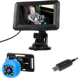 baby car camera hd 1080p, 4.3" hd baby car mirror with camera, usb plug monitor with night vision & 360 rotation, facing monitor for infants, kids, pets
