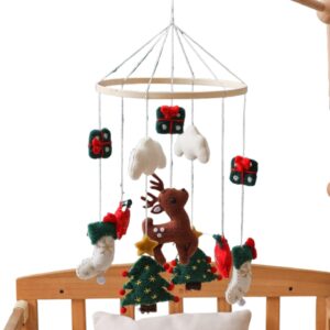 crib mobile for boys | christmas nursery mobile,wind chime, felt reindeer christmas tree nursery decor for children's room birthday bedroom girls play wall