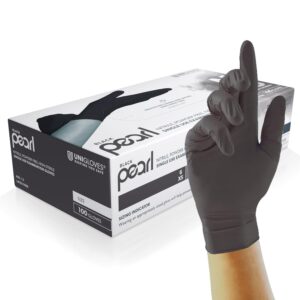 unigloves black pearl nitrile examination gloves multipurpose, powder free and latex free disposable gloves box of 100 gloves, black, large (gp0034)