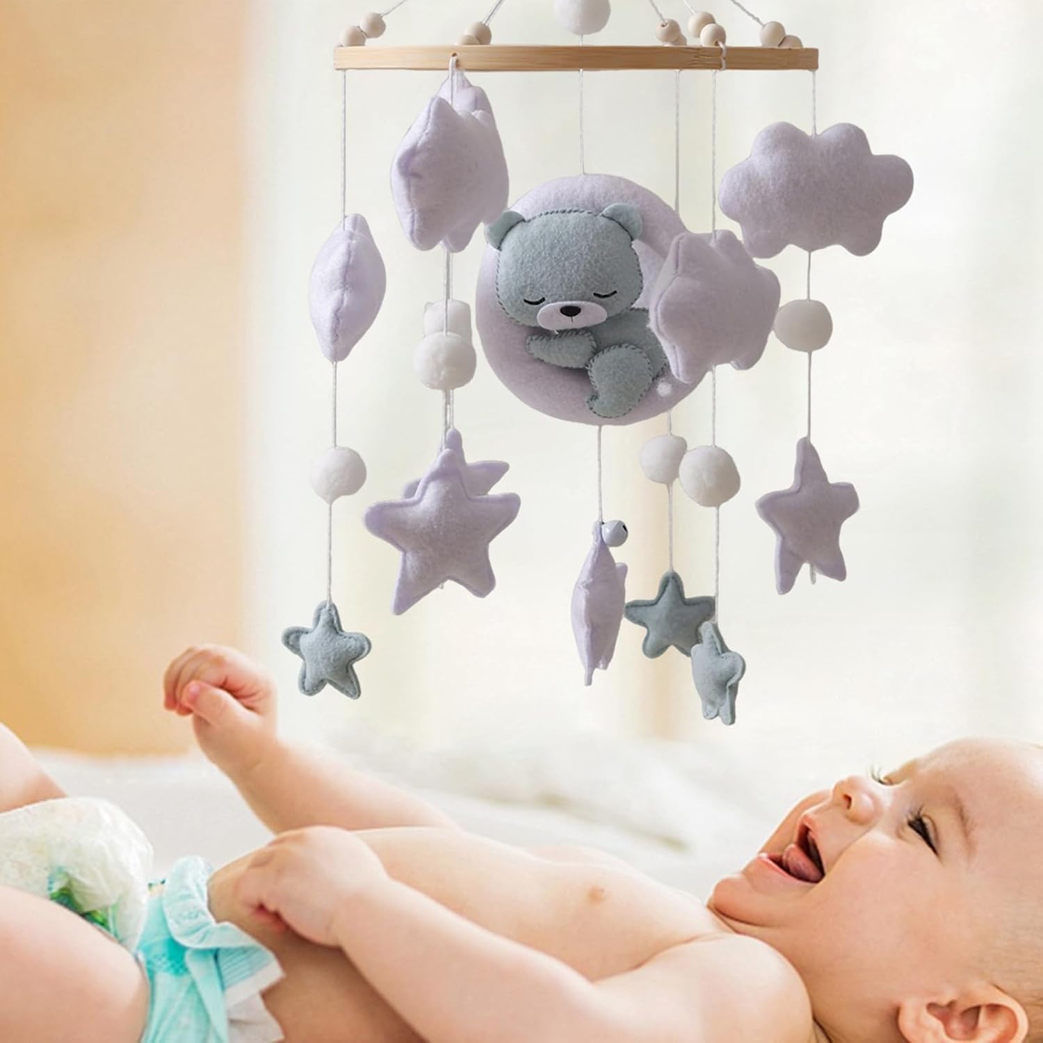 baby mobile for crib sleeping bear nursery mobile portable crib toy, cute nursery decor for bassinet bedroom wall girls boys baby mobile for crib sleeping bear nursery mobile portable crib toy, cute nursery decor for bassinet bedroom wall girls boys