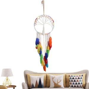 dream catcher wall decor,boho macrame wall ornament | colorful romantic circular net home decor for living room, nursery, bedroom