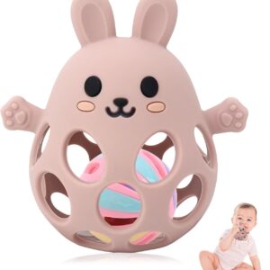 montessori teething ring & rattle for babies teething ring baby, sensory toy from 0 months, teething aid & grasping ball gift for boys & girls