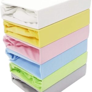 dudu n girlie next to me crib sheets fitted 51 x 85 | nexttome crib sheets | hypoallergenic toddler bed sheet breathable easy care | junior bed sheets (pack of 2, yellow & white)