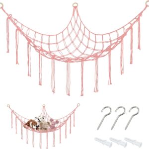 soft toy storage hammock net, stuffed animals organizer for kids bedroom, nursery decoration & girls room accessories (pink)