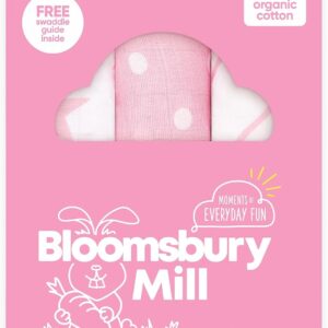 bloomsbury mill muslin cloths for baby soft 100% organic cotton muslin squares baby muslins pack of 3 large burp cloths newborn essentials pink & white 70x70cm