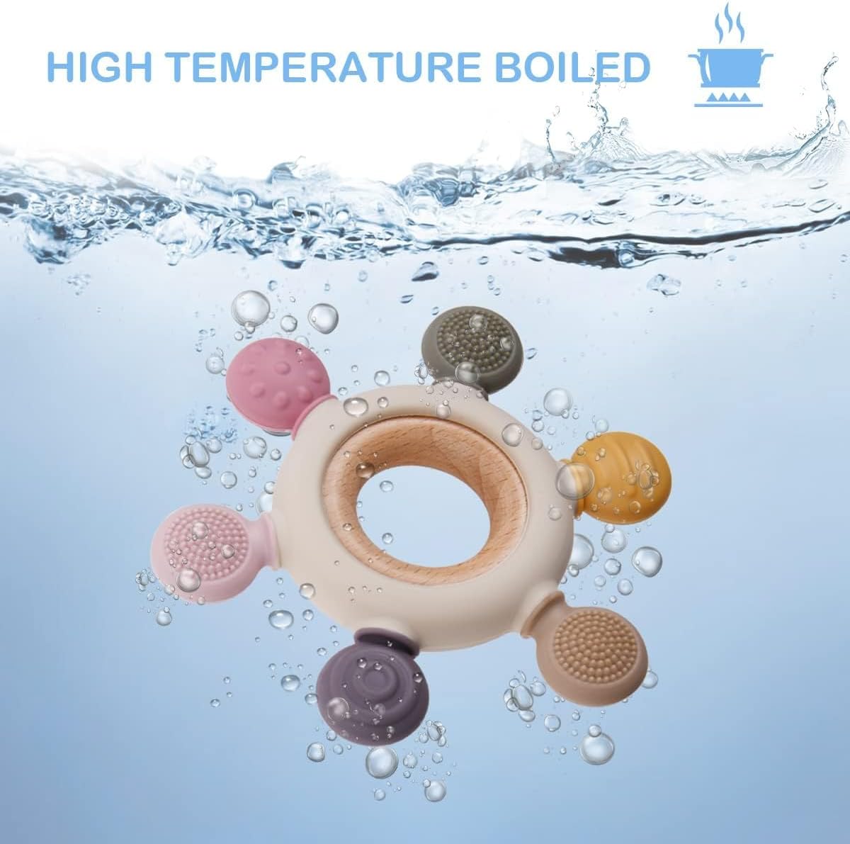 vicloon teething toys, baby teether with chain dummy holder in grey cotton, bpa free, massage gums, rudder shape vicloon teething toys, baby teether with chain dummy holder in grey cotton, bpa free, massage gums, rudder shape