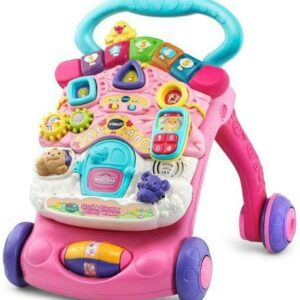 vtech first steps baby walker | push along walker baby toy with shapes, sounds, music, phrases, pretend play and more | suitable for babies from 6 months, 1, 2 & 3 year olds, boys & girls, pink